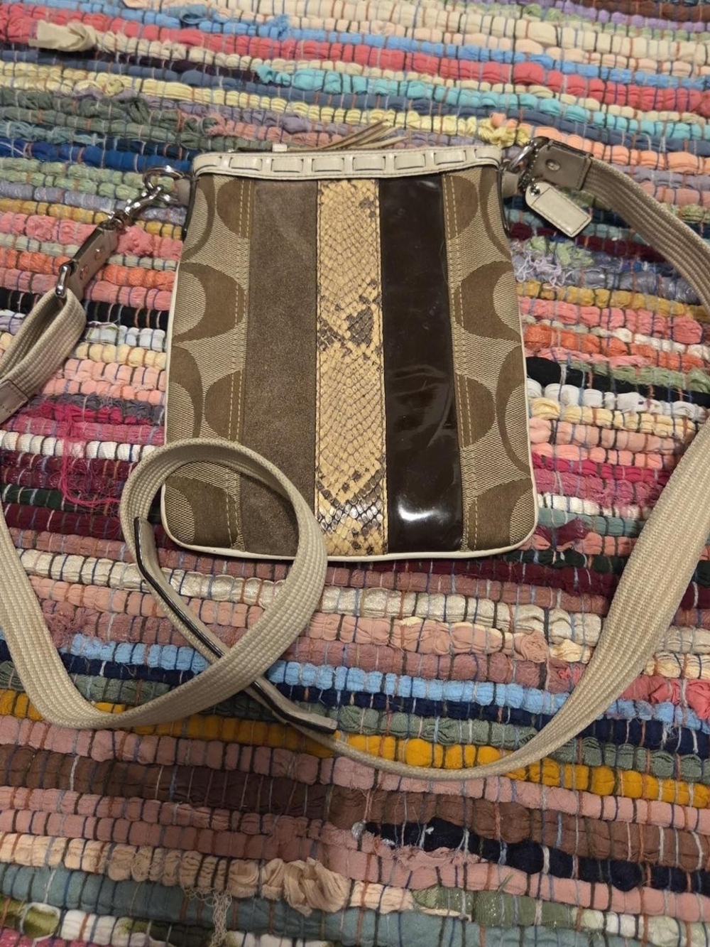 Coach Signature Stripe Crossbody Bag in Brown